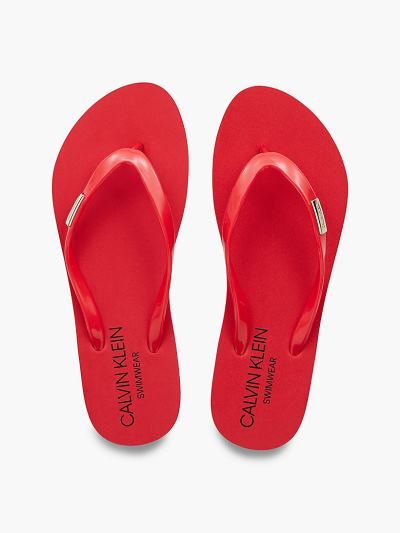 Calvin Klein Cipők HU802412 | Calvin Klein Logo Női Strandpapucs Piros